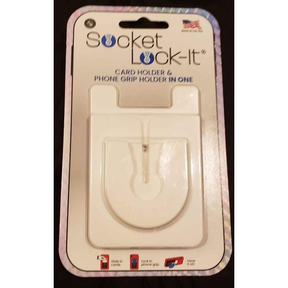 NEW Socket Lock-It Adhesive Card Holder & Phone Grip Holder All in One / WHITE - Picture 2 of 7